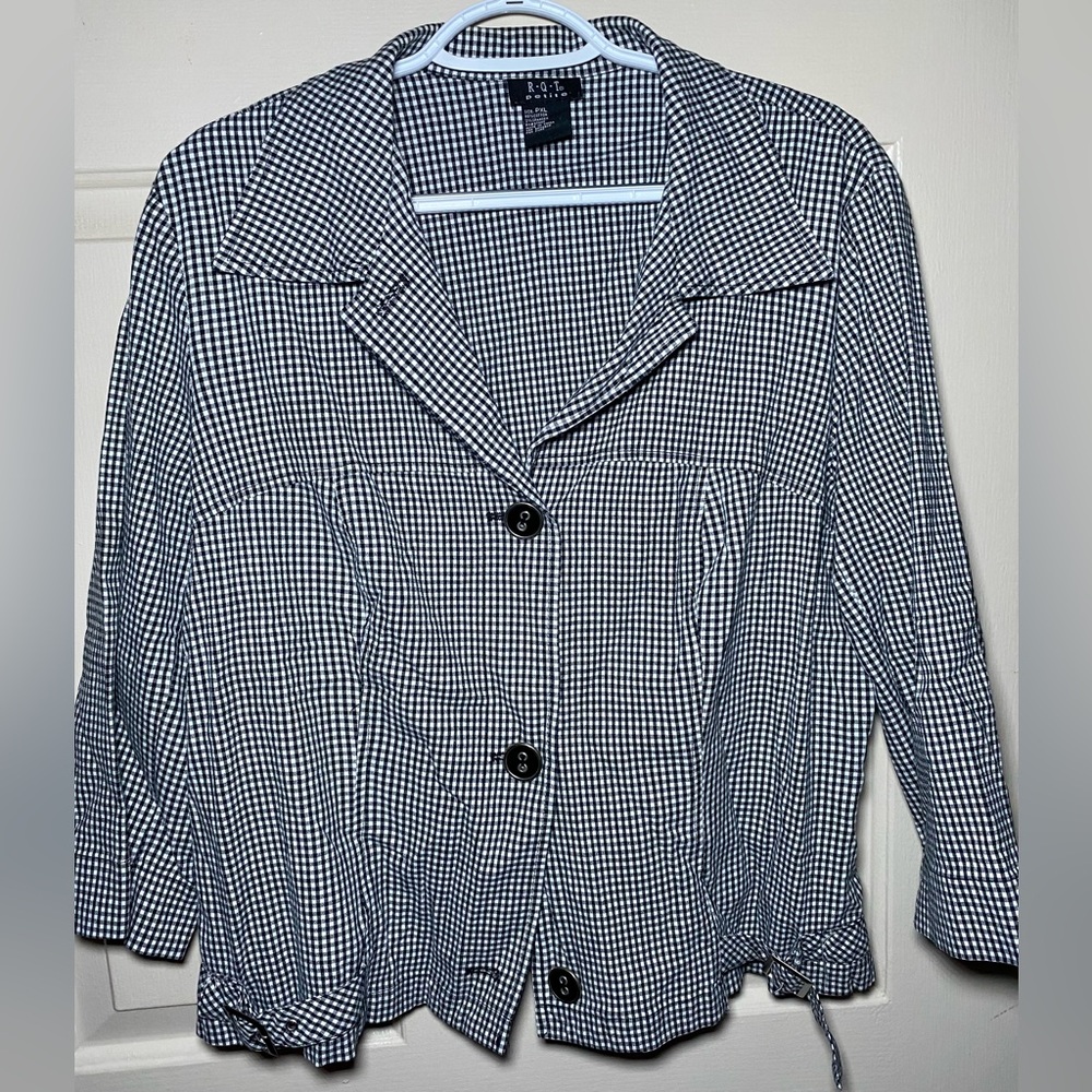 RQT Black &‎ White Gingham Jacket Size PXL Petite Extra Large 3/4 Sleeve